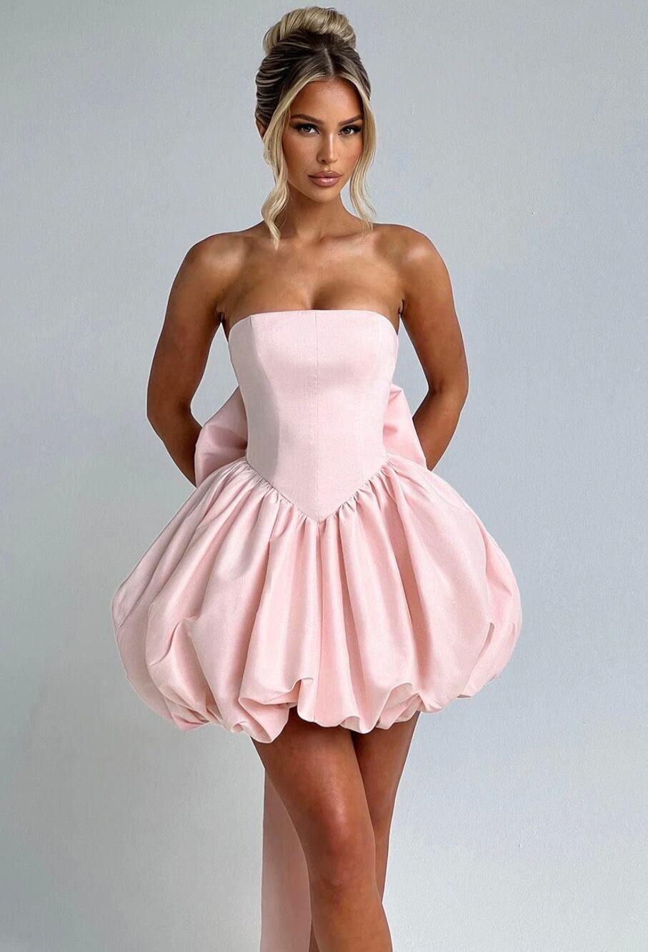 NWT Babyboo Lotus Blush Pink Strapless Taffeta Puff Ball Mini Dress Size L/8